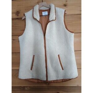 Old Navy Ladies XL Tall Beige Brown Sherpa Vest Full Zip